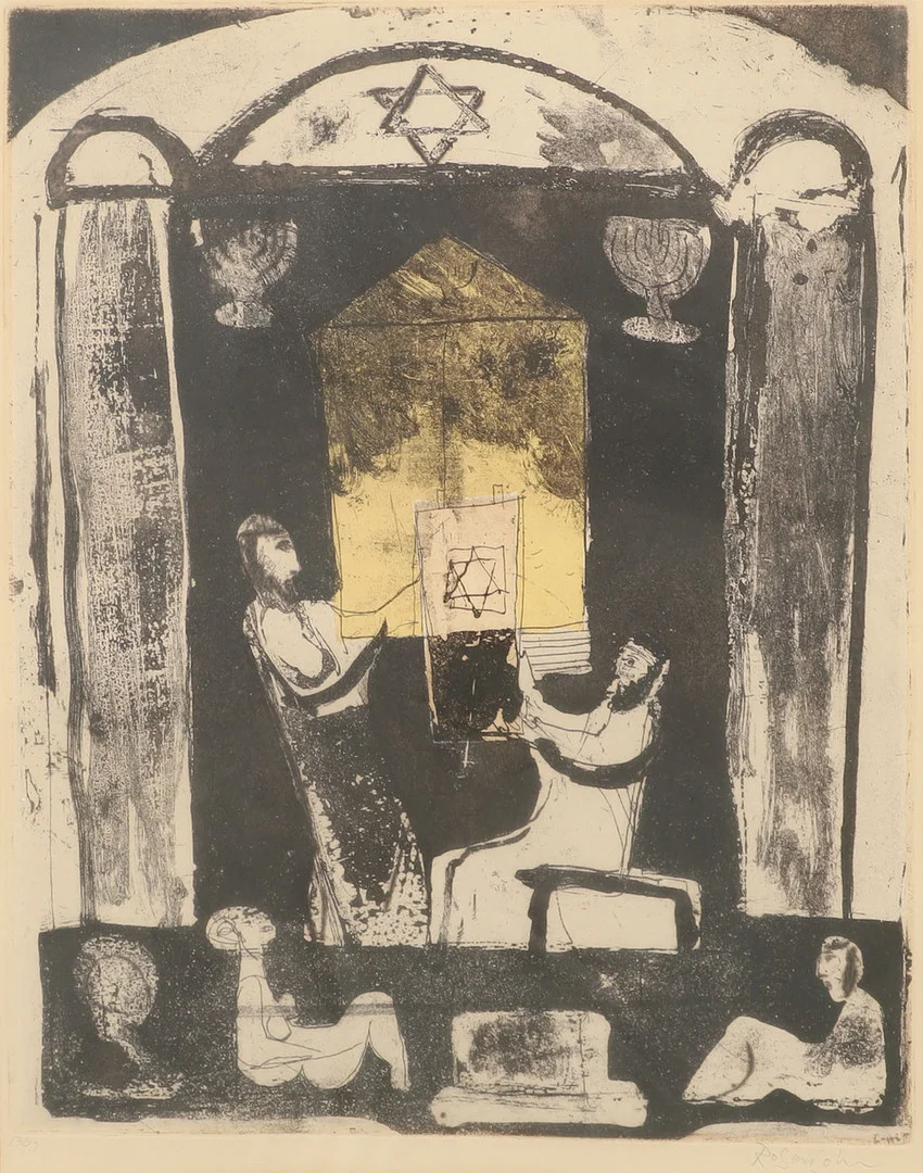 LENNART ROSENSOHN. Judiska interiör, etsning signerad Rosensohn. — Engravings & Prints — Helsingborgs Auktionskammare