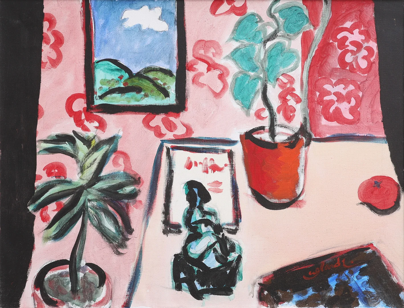 ROLAND K NILSSON. "TAPET MED INTERIÖR". — Paintings — Crafoord Auktioner Lund