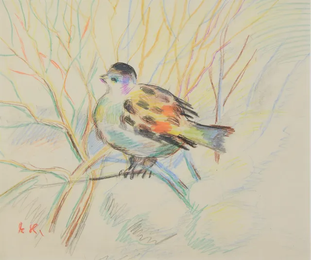 ESTER HENNING. "Vinterfågel", pastell på papper, signerad, daterad 1951.