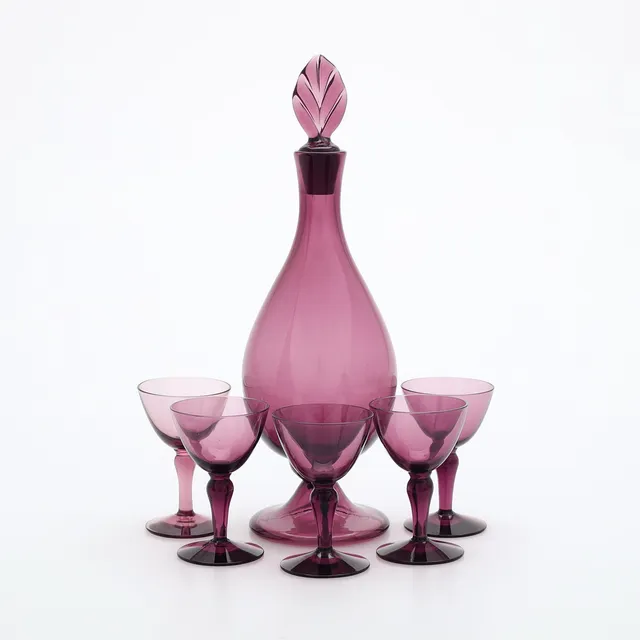 SIMON GATE. Likörservis, glas, Orrefors, 1900-talets första hälft.