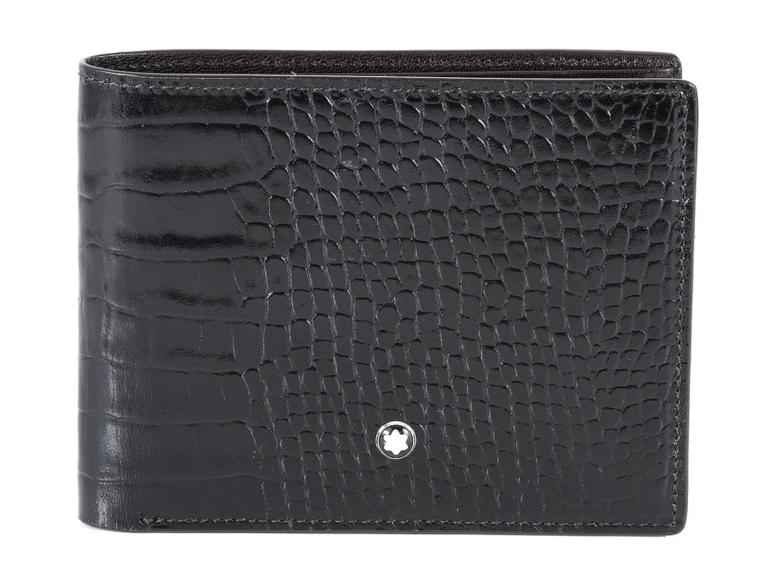 PLÅNBOK, MONTBLANC, svart päglat läder, brunt foder, 6st konto kortsfack, sedel,12x9cm. — Accessoarer/Plånböcker — Kaplans