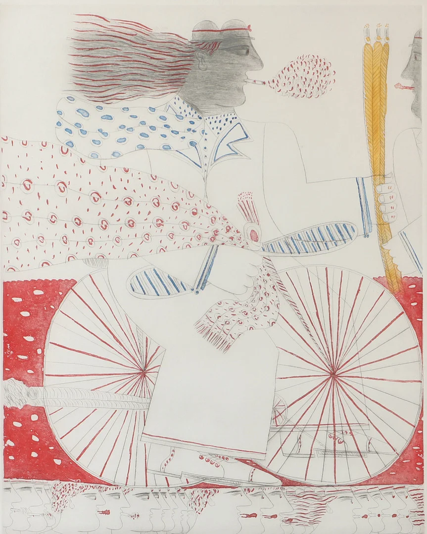 ALEXANDRE FASSIANOS. Cyklist, etsning, signerad A. Fassiano. — Engravings & Prints — Helsingborgs Auktionskammare