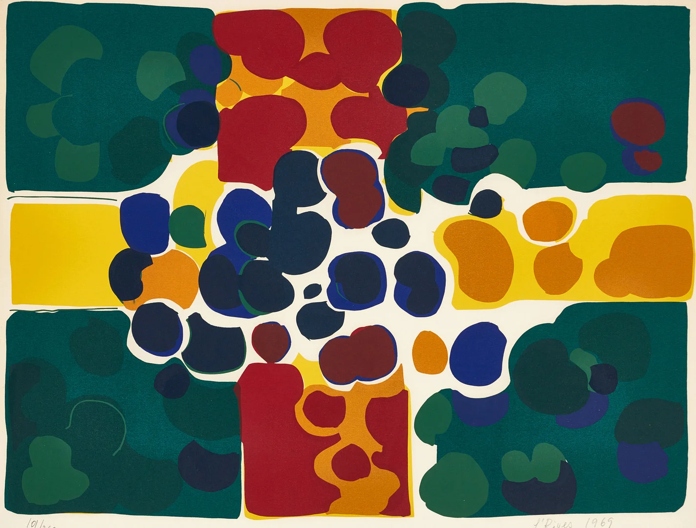 LEIDA RIVES-ELFVÉN. (Estland/Sverige, 1915-1988), Abstrakt komposition, signerad och daterad 1969, numrerad 101/360, litografi. — Engravings & Prints — Crafoord Auktioner Stockholm