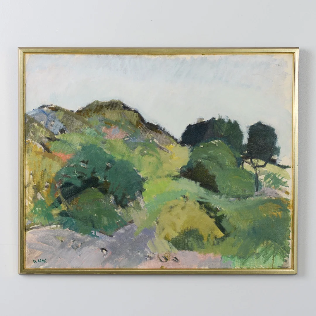 GUSTAV ARNE. Olja på duk, landskapsmotiv, "Ladskap Gudjem" signerad. — Paintings — Formstad Auktioner