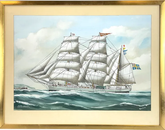 GUSTAF FREDRIKSSON. Akvarell, skeppsporträtt "Marie of Wäddö, Capt. M. Andersson", signerad G. Fredriksson.