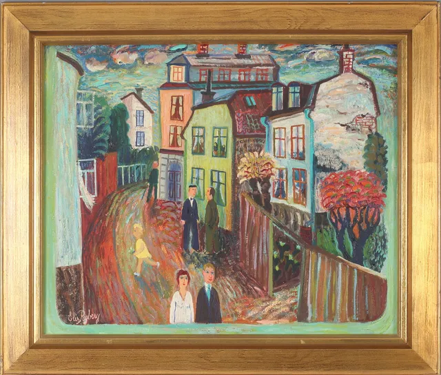 ELIS RYDBERG. "Södergata", olja på duk, signerad.