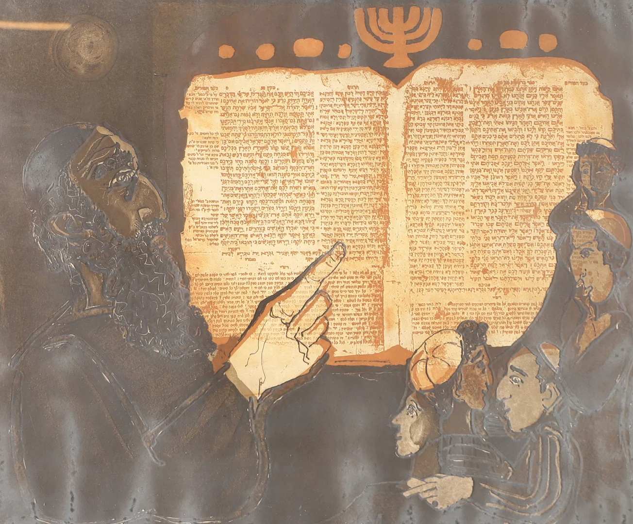 LENNART ROSENSOHN. Toraläsning, etsnin, signerad Rosensohn. — Engravings & Prints — Helsingborgs Auktionskammare