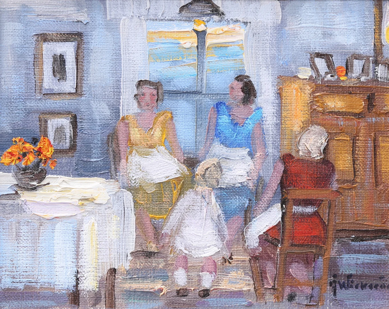 ÅKE WICKSTRÖM. "Höst eftermiddag händelse 1942", olja på duk, signerad. — Paintings — Växjö Auktionskammare
