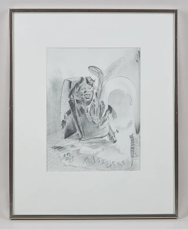 OLLI LYYTIKÄINEN. "New York Bananas", signerad samt daterad 4 X 1982, teckning.