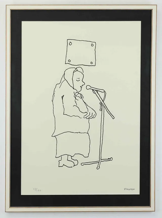 HANS VIKSTEN. Litografi, "Jojkande Samekvinna" numrerad 28/100, signerad.