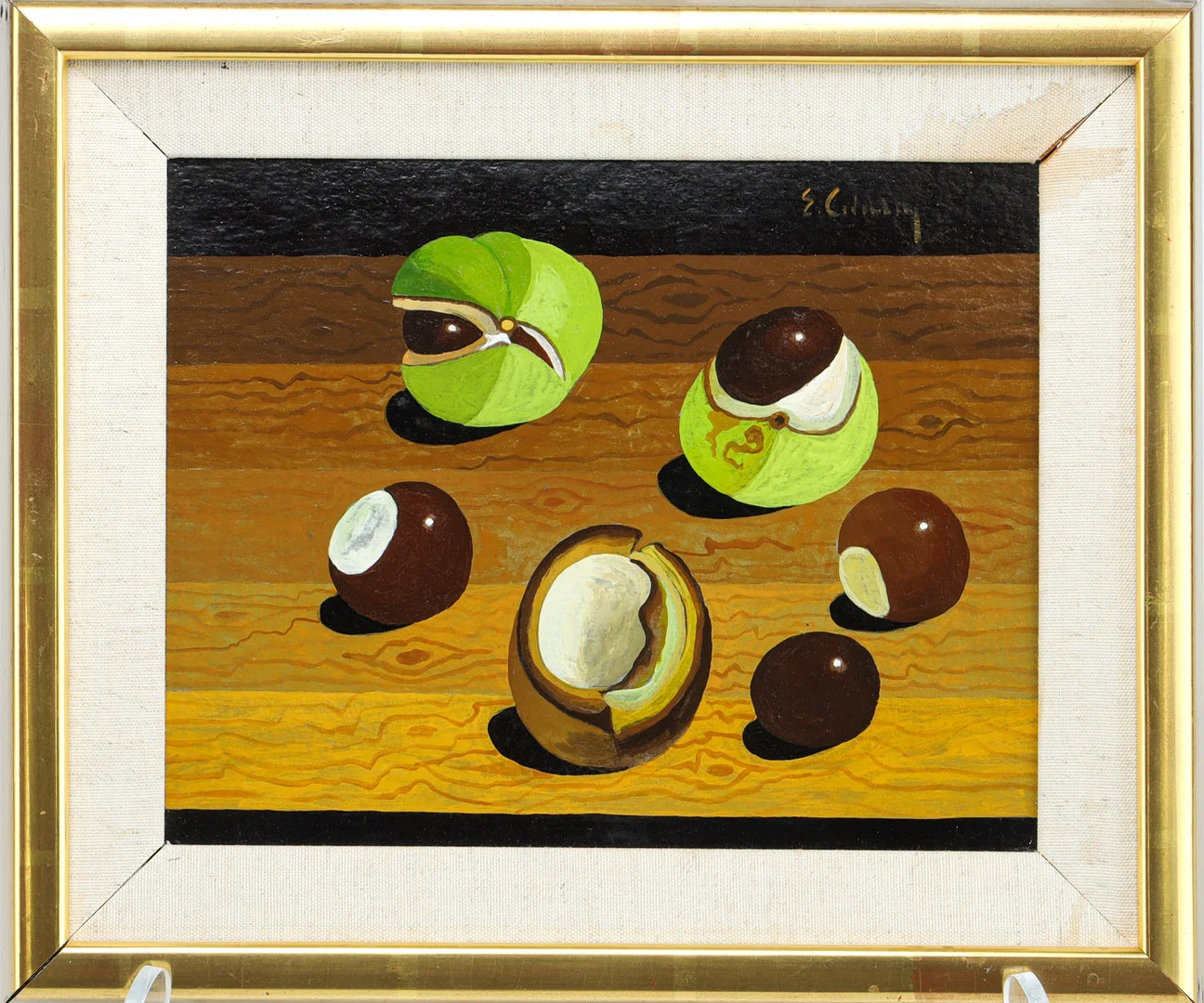 ERIC CEDERBERG. Stilleben "Kastanjer", tempera på pannå. — Paintings — Stockholms Auktionsverk Helsingborg