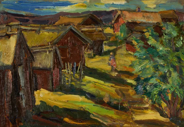 RUNE SIGVARD (1907-1943). Landskap - Viby, signerad, olja på smörpapper (uppfodrad på pannå).