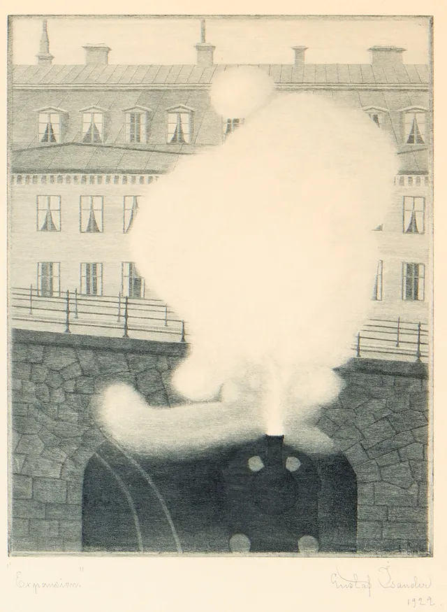 GUSTAF ISANDER (1863-1929). "Expansion" (Tåget kommer! I tunneln vid järngraven, Stockholm).