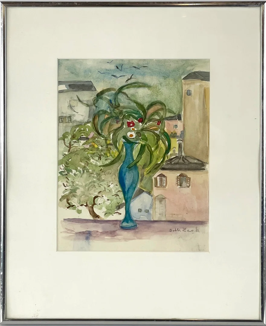 BETH ZEEH. Akvarell, blomstervas på fönsterkarm, signerad. — Paintings — Roslagens Auktionsverk