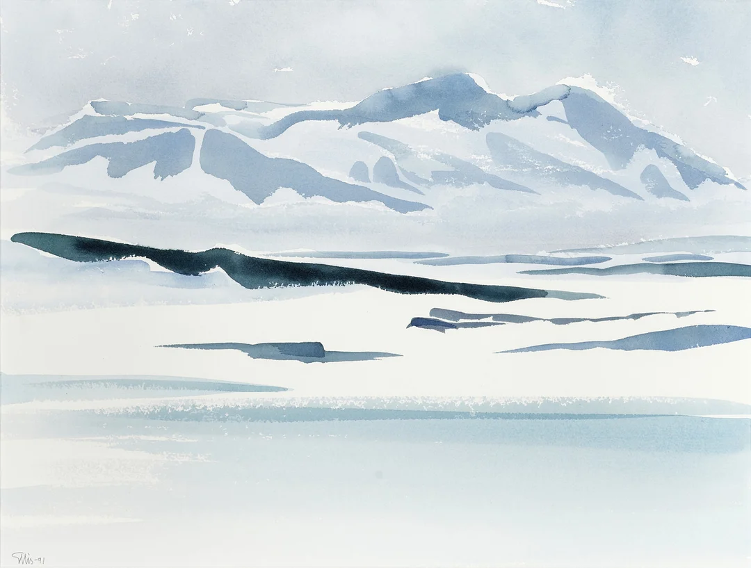 BENGT ELLIS (1923-2007): "Vinter- Funäsdalen", signerad och daterad Ellis -91, akvarell. — Paintings — Crafoord Auktioner Stockholm