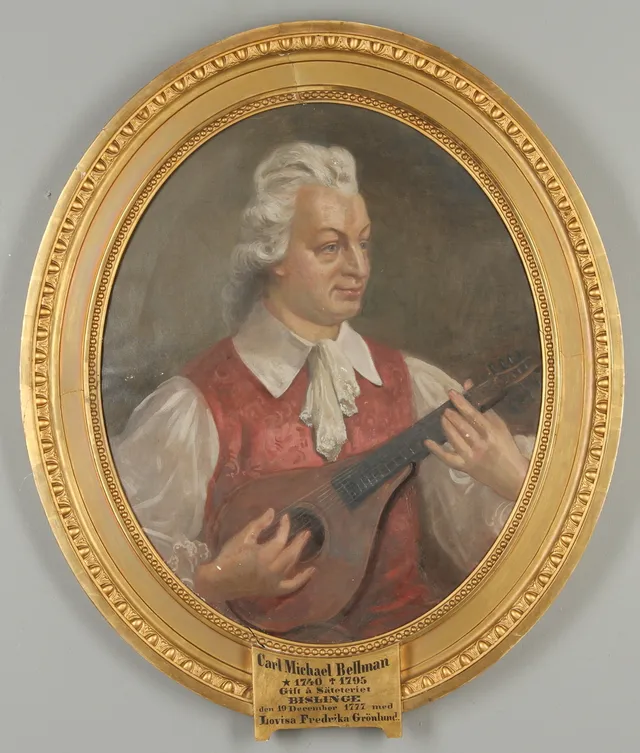 AXEL PETER. Porträtt av Carl Michael Bellman, olja på duk, signerad samt daterad 1889.