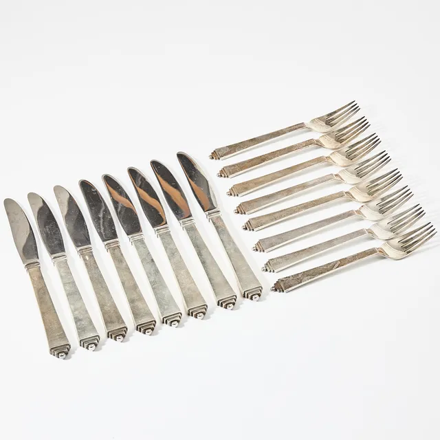 HARALD NIELSEN. Bestick, 16 delar, sterlingsilver, "Pyramid", dessignår 1927, Köpenhamn efter 1945.