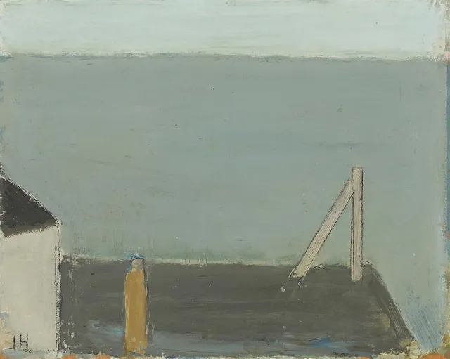 Figure by the sea, Læsø. Signed JH. Oil on Masonite. 40×50 cm.
