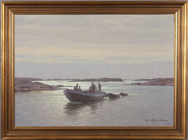 EMIL EKMAN. Fiskare vid skär, olja på duk, signerad och daterad 1936.