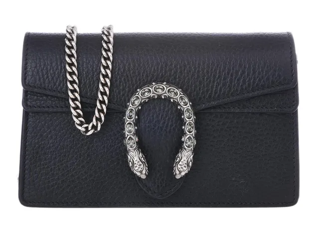 GUCCI, VÄSKA, Mini Dionysus, svart kalvskinn, gröna stenar, silverfärgade beslag, 16,5x10x3,5 cm, care booklet, dustbag, originalkartong. Very Good Condition.