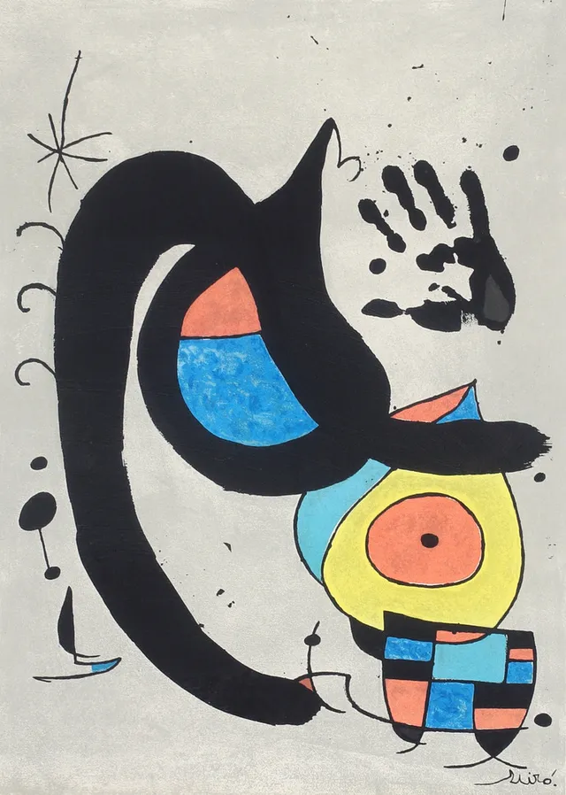 JOAN MIRO. EFTER. Komposition, litografisk affisch signerad i tryck numrerad 530/1000.