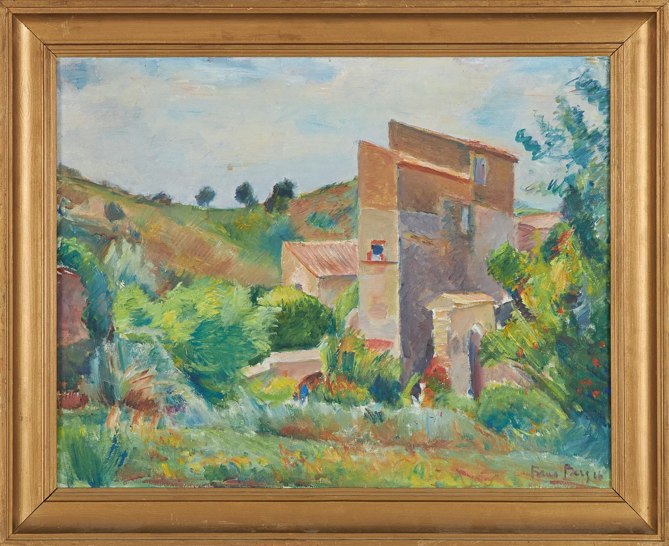 FRANS BERG. Sydfransk landskapsmotiv, olja på duk, signerad och daterad -26. — Paintings — Stockholms Auktionsverk Sickla