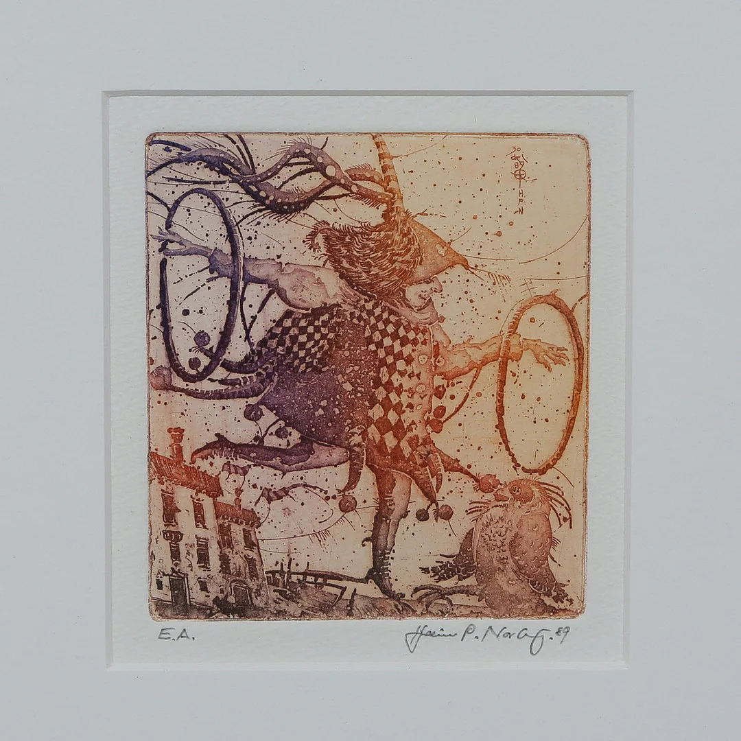 HEINER PETER NORBERG (f. 1939) "CARNEVALE DI VIENEZIA" FÄRGETSNING, SIGNERAD, DATERAD, INGLASAD. — Engravings & Prints — Auktionskammaren Sydost Kalmar