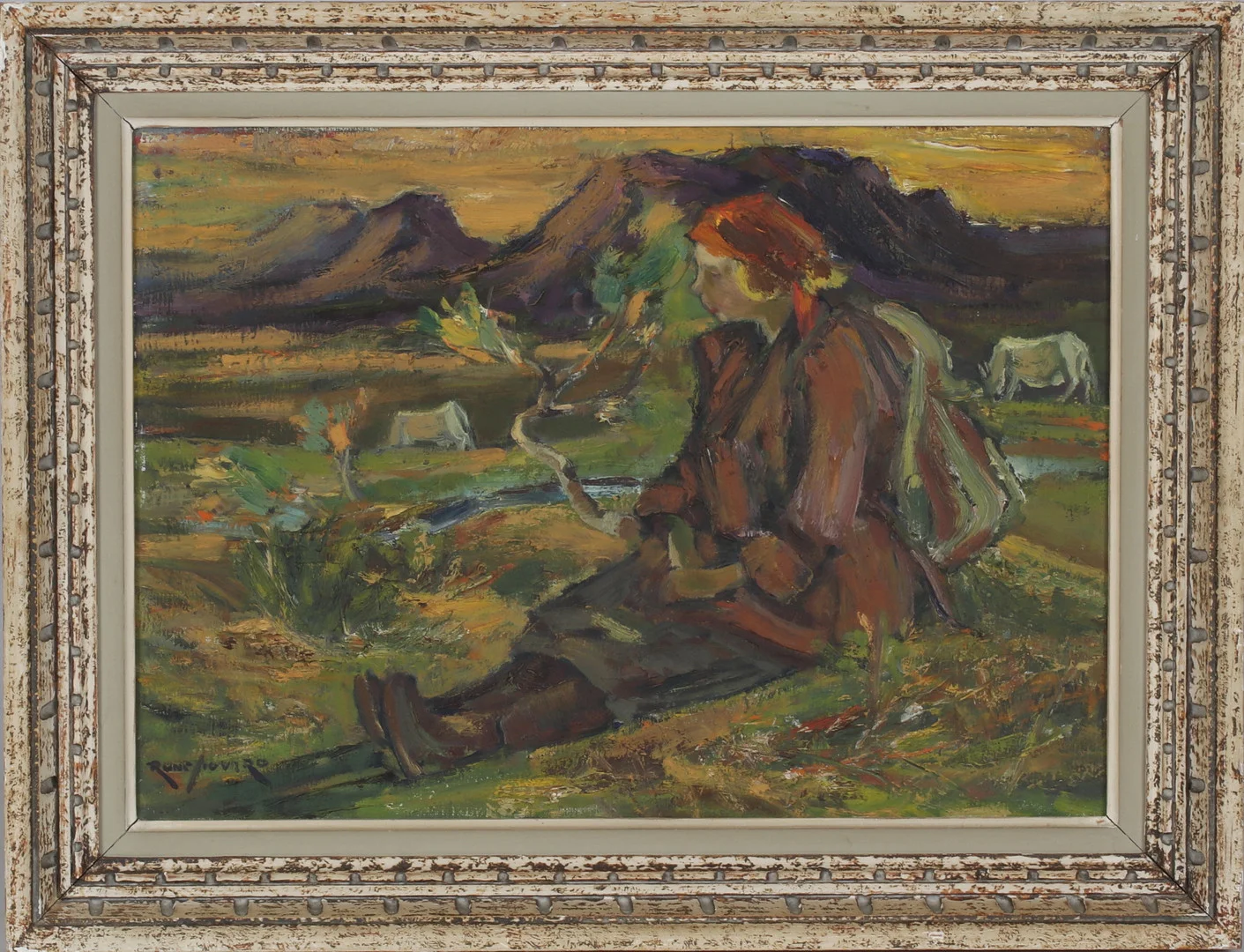 RUNE SIGVARD. "Vallpigan", olja på pannå, signerad. — Paintings — Stadsauktion Sundsvall