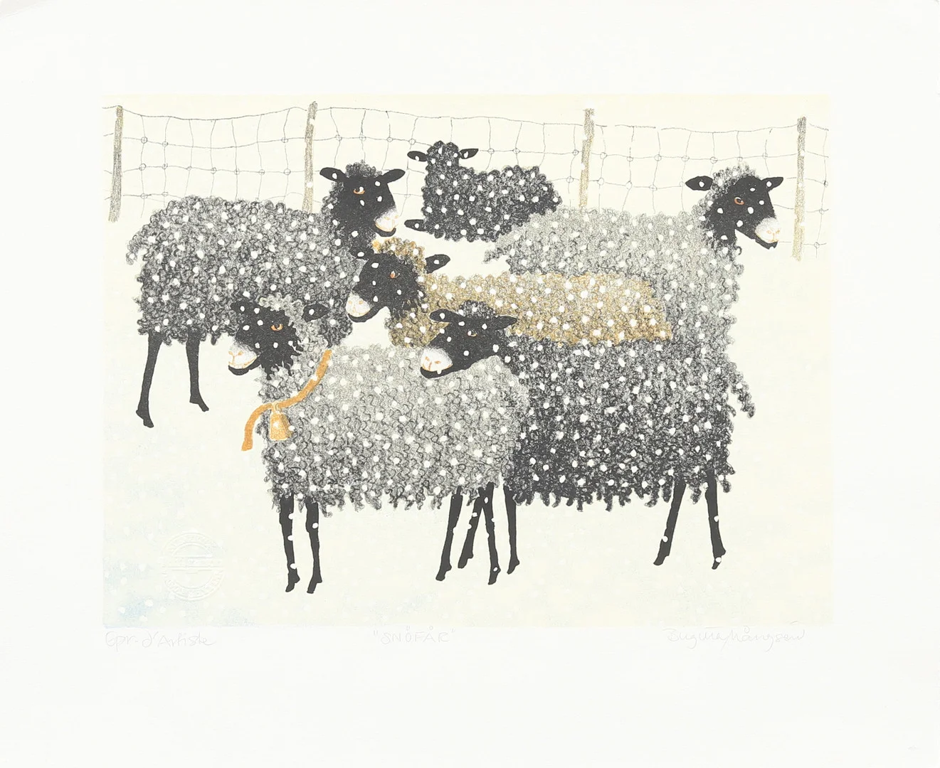 BIRGITTA MÅNGSÉN. "Snöfår", litografi nr ea, signerad. — Engravings & Prints — Garpenhus Auktioner