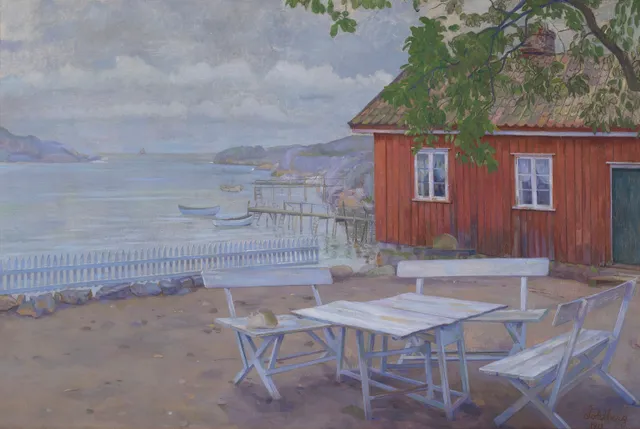 Sohlberg, Harald — "Rødt hus med bord og benker" Kjerringvik, 1911