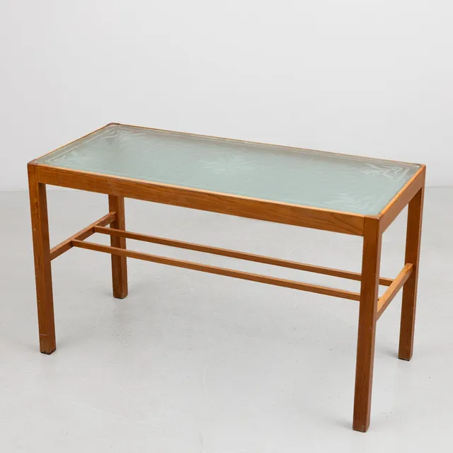 SOFFBORD, glas och trä. 1940-tal.