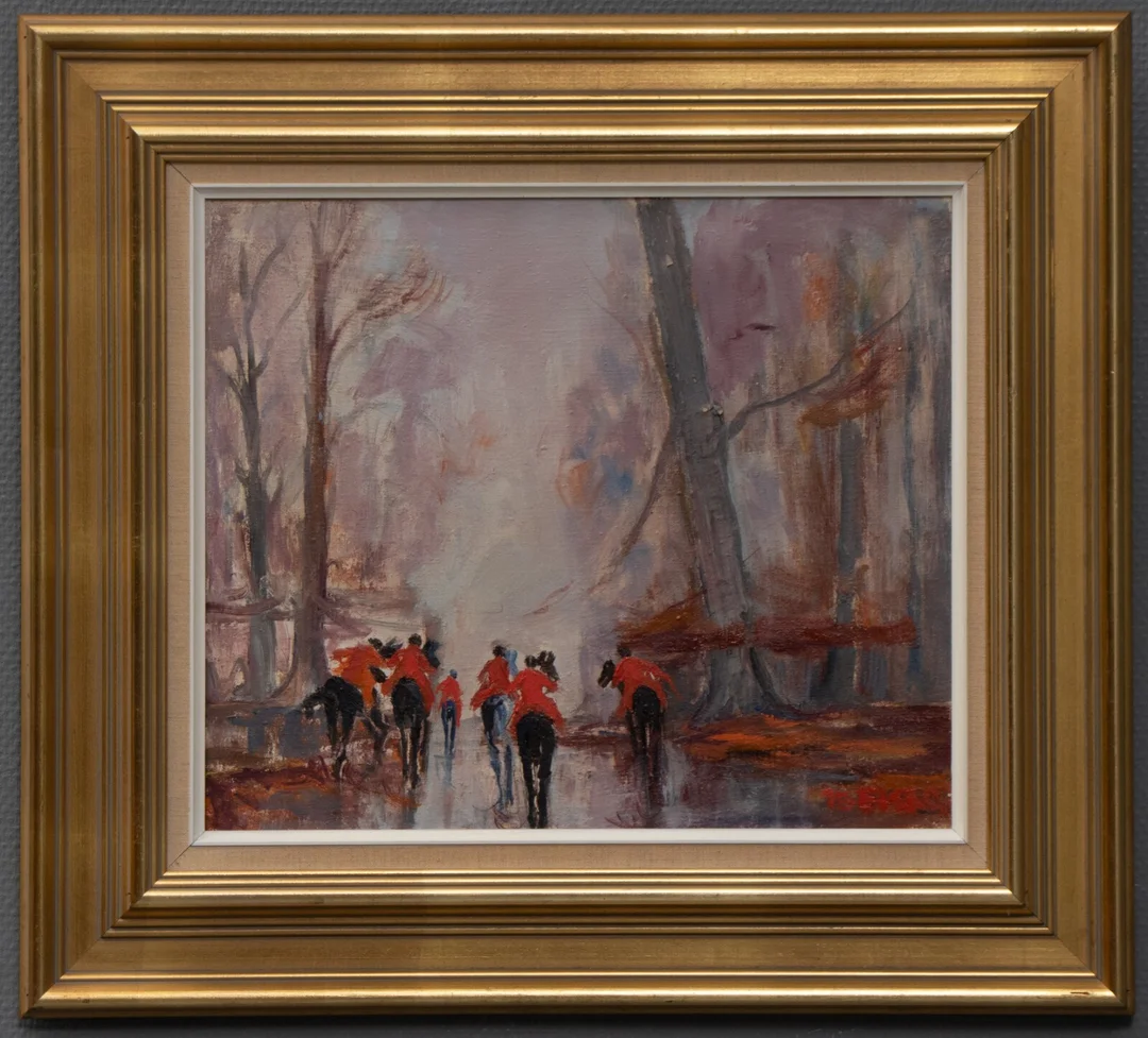 Ib Eisner, 'Hubertus Ryttere Dyrehaven', olie på lærred (cd) — Paintings and sculptures/Modern pictorial arts — Lauritz