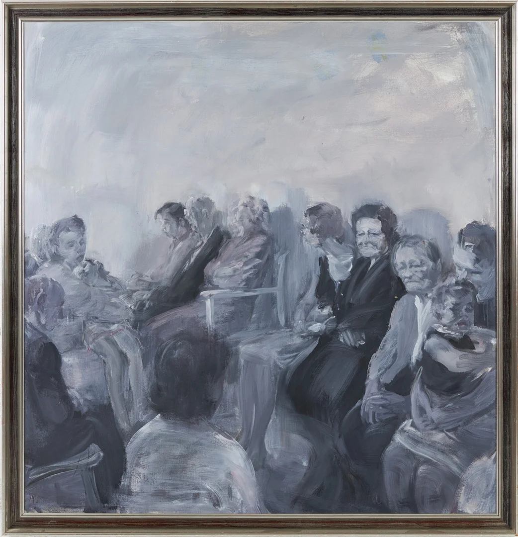 ALVAR JANSSON. "Väntrum", olja på duk, monogramsignerad. — Paintings — Stockholms Auktionsverk Magasin 5