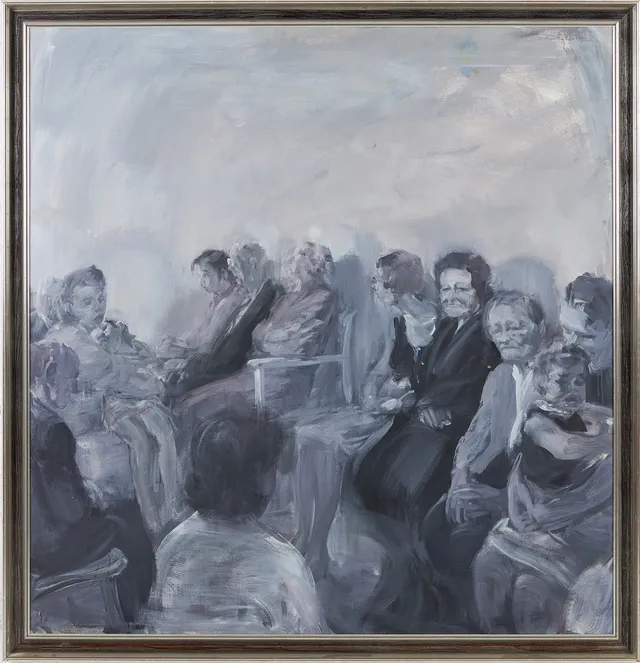 ALVAR JANSSON. "Väntrum", olja på duk, monogramsignerad.
