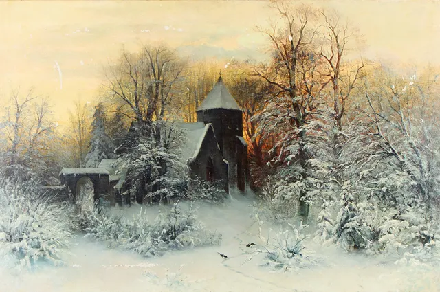 ARVID MAURITZ LINDSTRÖM. TILLSKRIVEN. Vinterlandskap med kyrka.