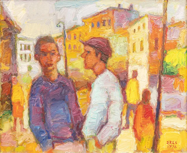 ARNOLD ERES (ESTLAND 1917-1986). "Småstadsbild", olja på duk, signerad.