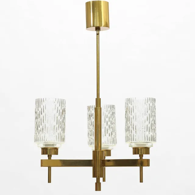 TAKLAMPA, 3-ljuspunkter, mässing, 1900-talets mitt.