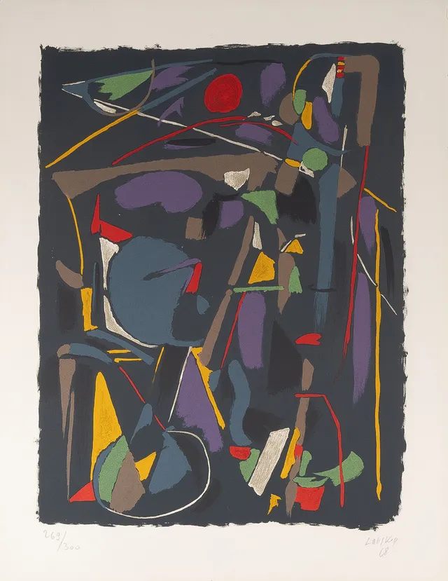 ANDRÉ LANSKOY (RYSSLAND/FRANKRIKE 1902-1976). Komposition, färglitografi, oramat blad.