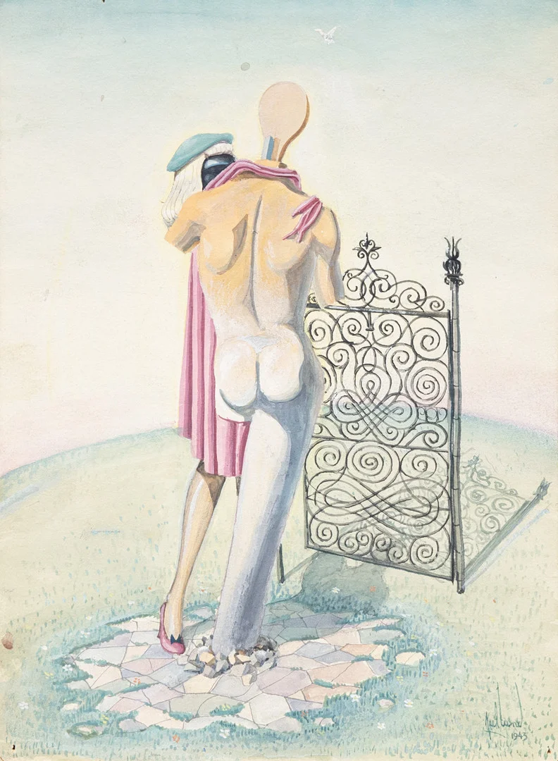 AXEL LUND (1919-1997). "Obesvarad kärlek", gouache, signerad och daterad 1943. — Paintings — Garpenhus Auktioner