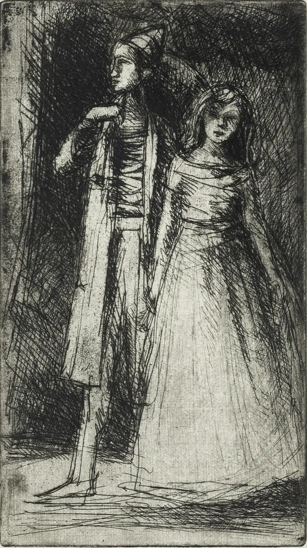 BÖRJE SANDELIN (1926-1970). "Nattvandrarna", signerad och daterad -54, etsning.