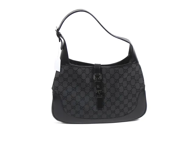 VÄSKA, GUCCI svart tyg gg/läder 31x20x3 cm dustbag