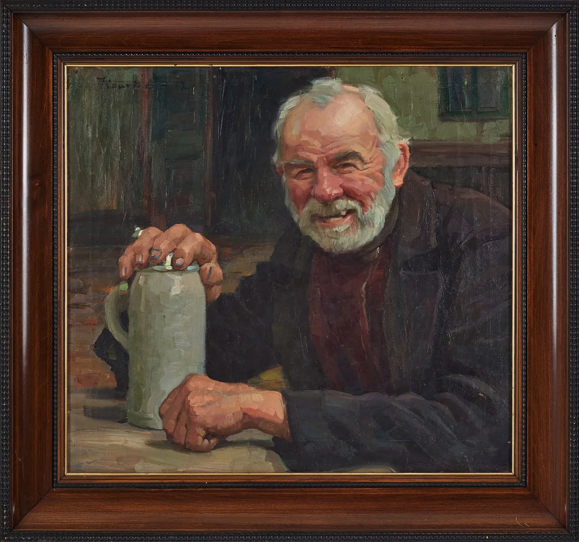 IVAR KAMKE (1882-1936). Man med ölstop, olja på duk. — Paintings — Stockholms Auktionsverk Magasin 5