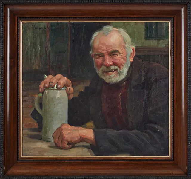 IVAR KAMKE (1882-1936). Man med ölstop, olja på duk.