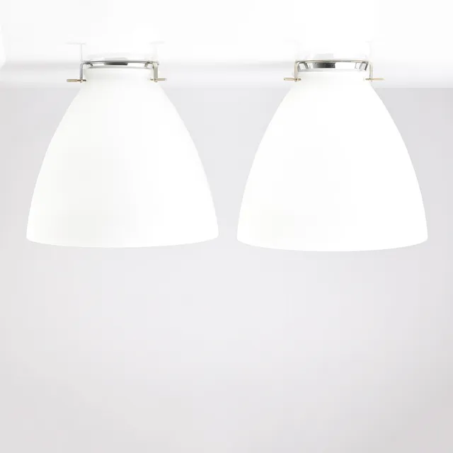 TAKLAMPOR, 1 par, Zero, skärmar av glas, samtida tillverkning, etikettmärkta.