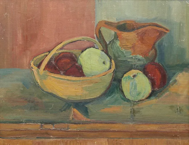 NILS NILSSON. olja på pannå, stilleben, signerad N.N.
