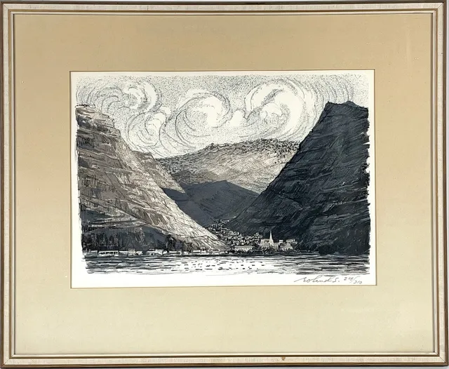 ROLAND SVENSSON. Kuststad, färglitografi, numrerad 208/310, signerad Roland. S.