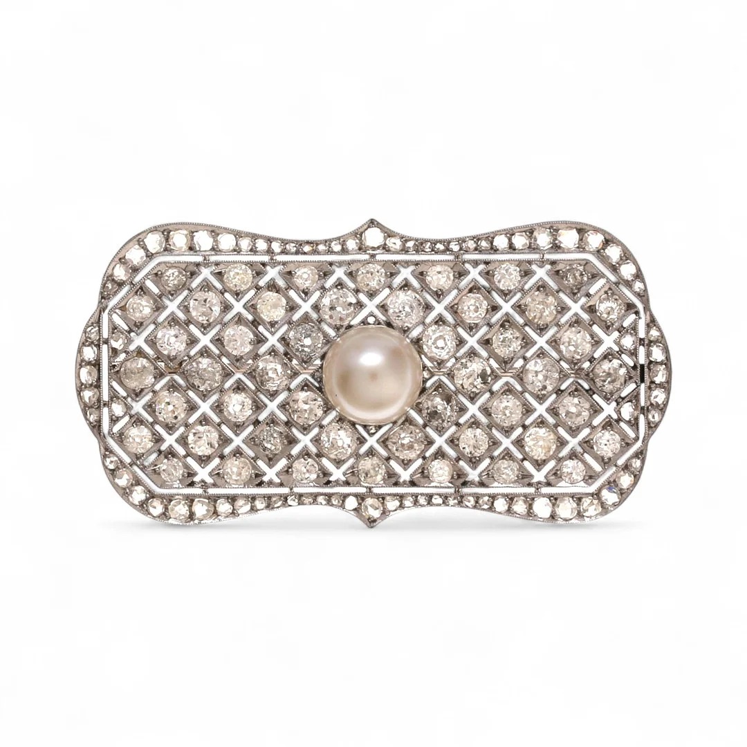 Diamonds and pearl brooch, mid 20th Century. — Brooches & Pendants — Balclis