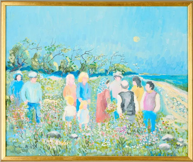 WALBORG NORRMAN (1919-2000). "Pratstund vid stranden".