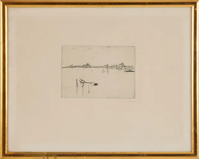 AXEL FRIDELL. (1894-1935). "Lagunen (Venedig II)", signerad i blyerts, torrnålsgravyr 1921.