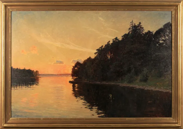 GOTTFRID KALLSTENIUS (SVERIGE, 1861-1943). Skärgårdslandskap i aftonljus.